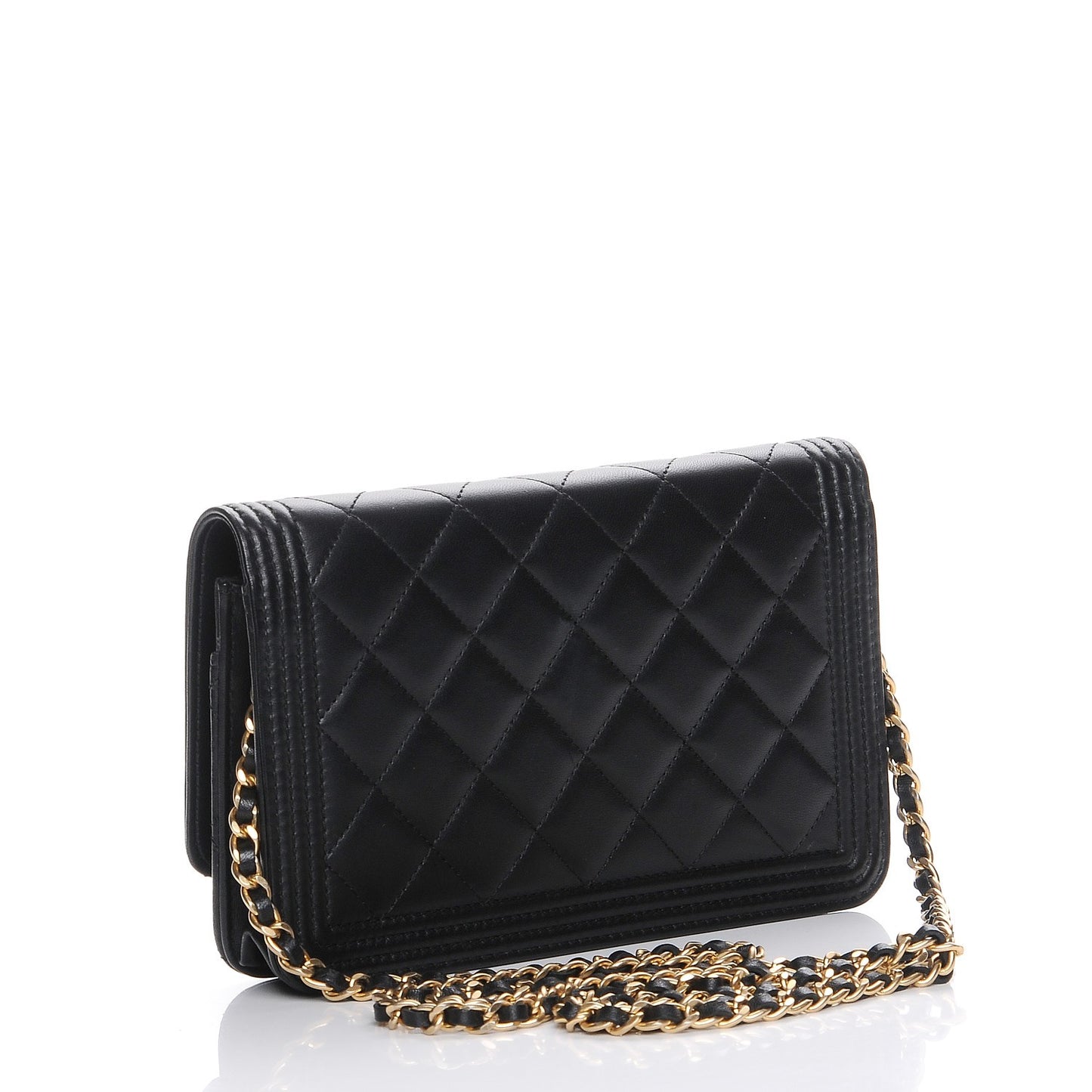 Lambskin Quilted Boy Wallet On Chain WOC Black