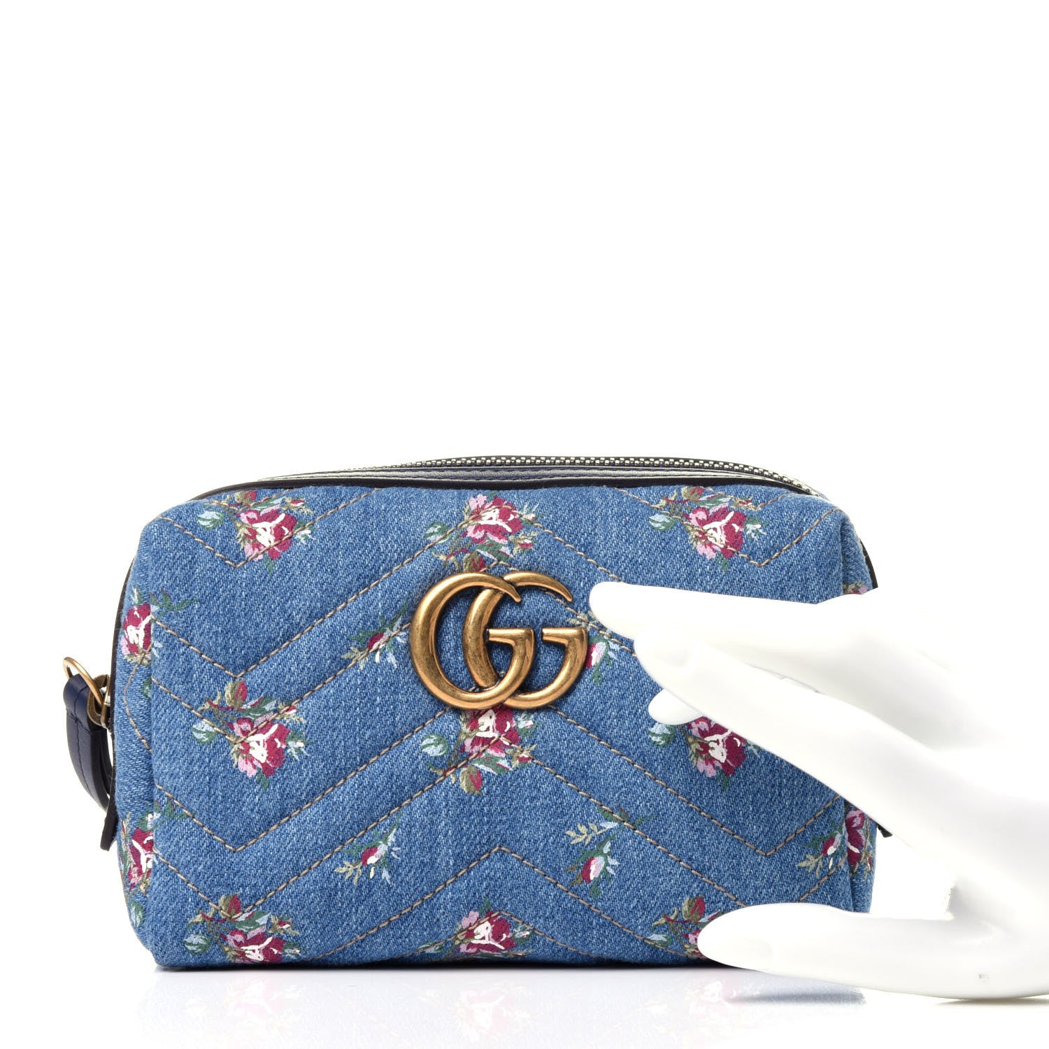 Gucci Denim Matelasse Flora GG Marmont Cosmetic Case Blue 2 of 10