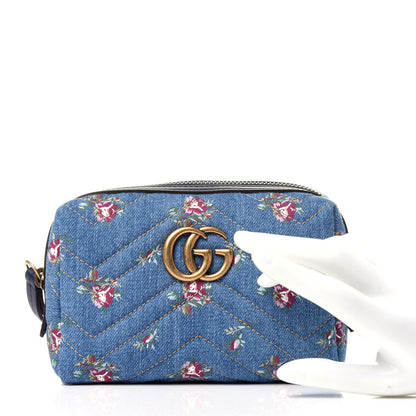 Gucci Denim Matelasse Flora GG Marmont Cosmetic Case Blue 2 of 10