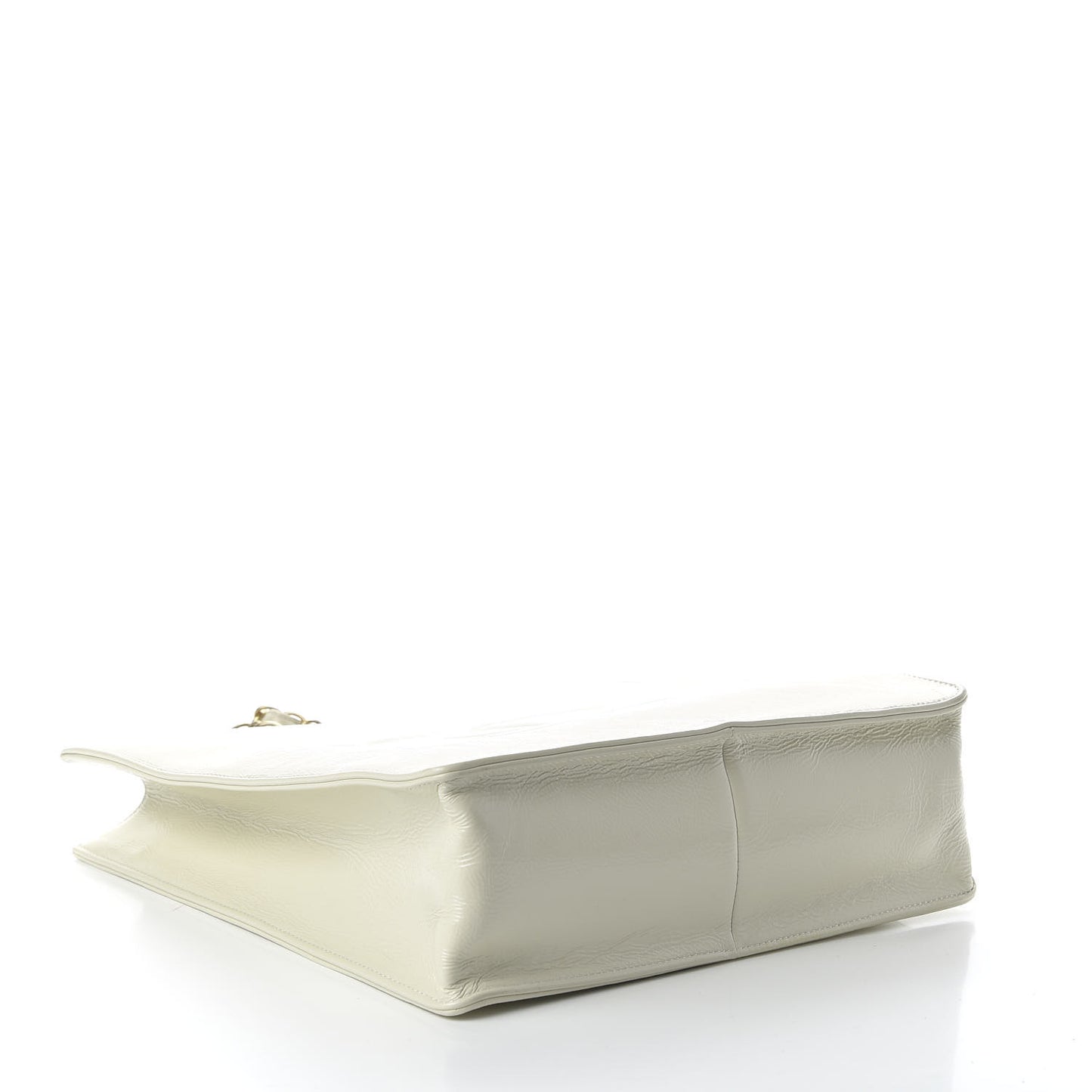 Shiny Aged Calfskin North South Shopping Bag White