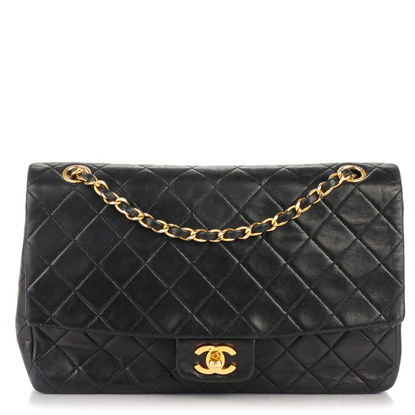 Lambskin Quilted Medium Single Flap Black