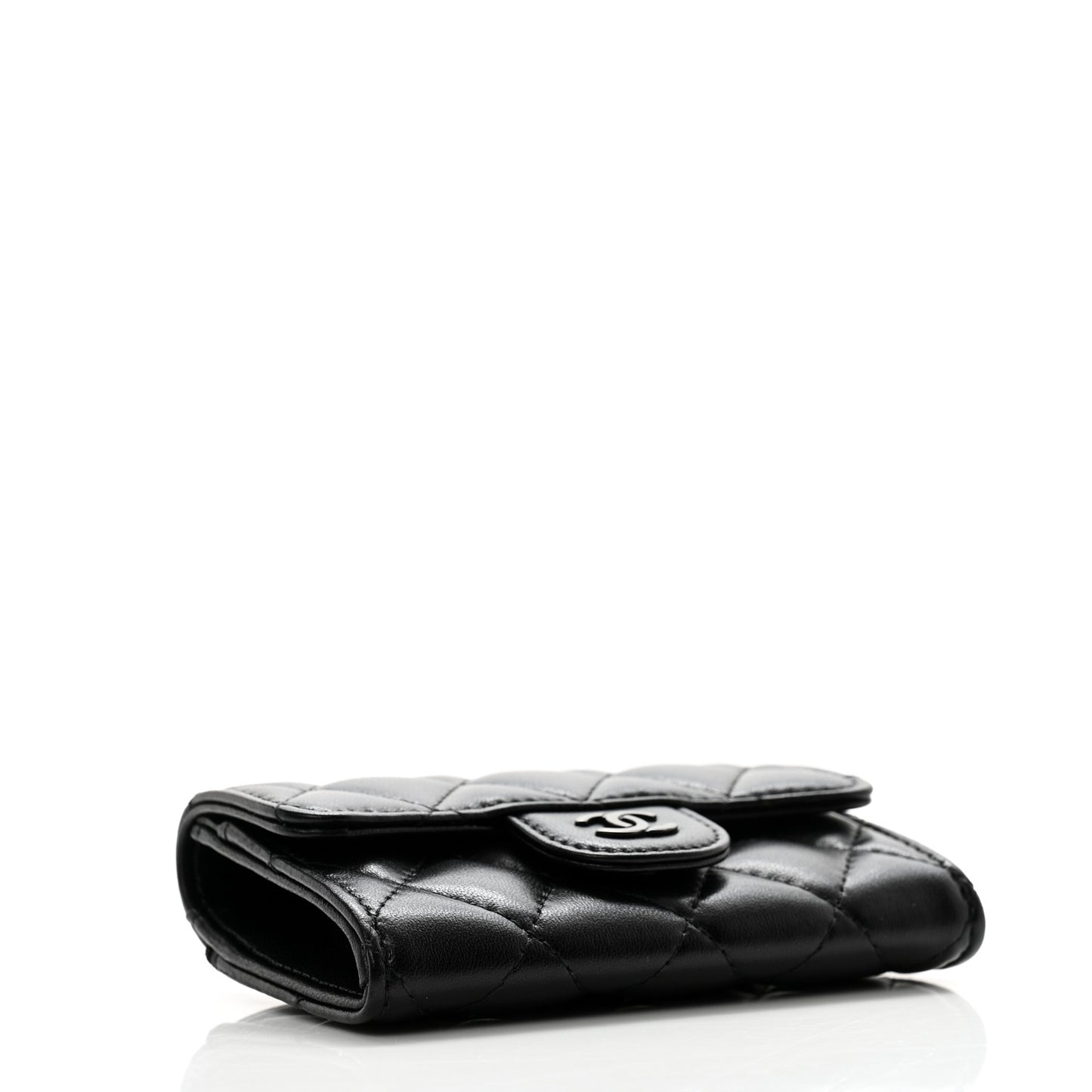Lambskin Quilted Flap Card Holder Wallet So Black