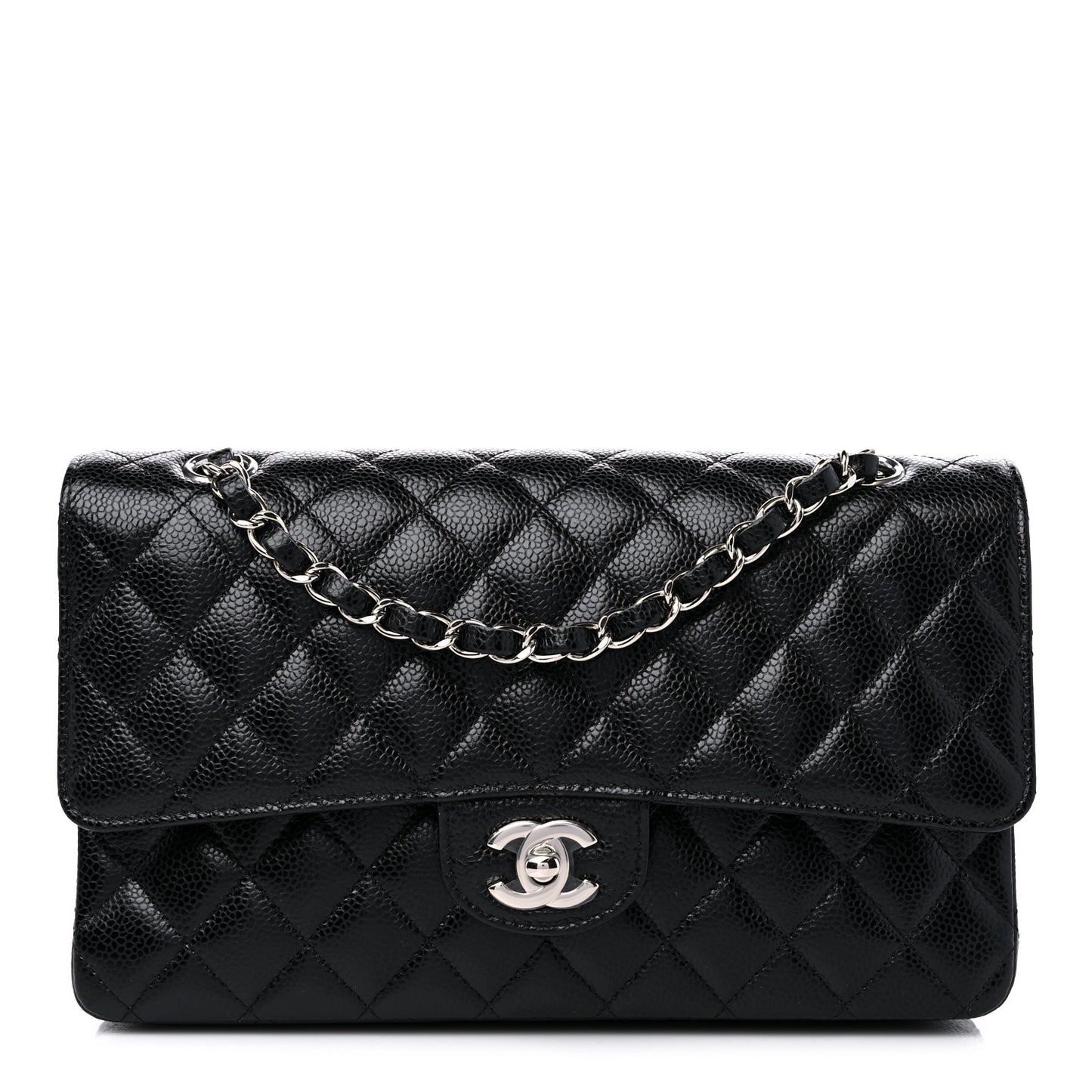 Caviar Quilted Medium Double Flap Black
