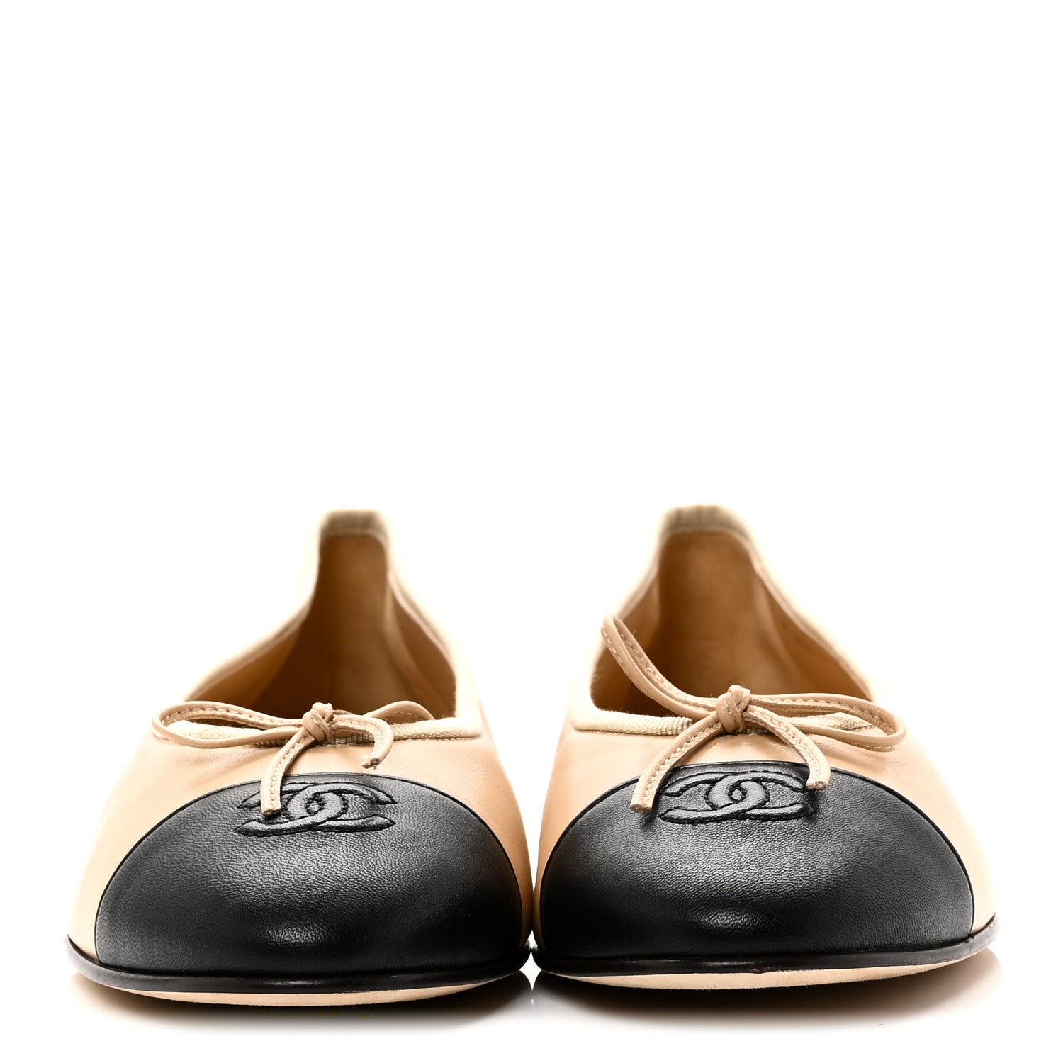 Chanel Lambskin Cap Toe CC Ballerina Flats 41.5 Beige Black 3 of 9