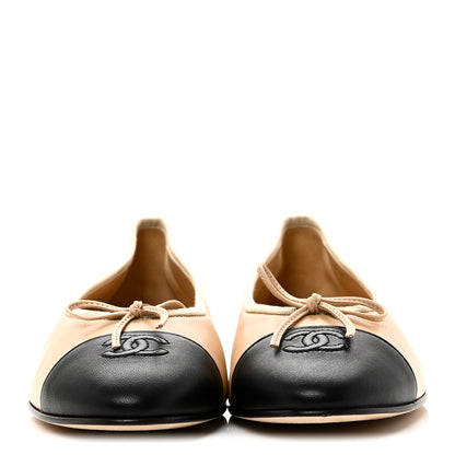 Chanel Lambskin Cap Toe CC Ballerina Flats 41.5 Beige Black 3 of 9