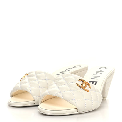Chanel Lambskin Quilted Textured CC Mules 38 White 3 of 8