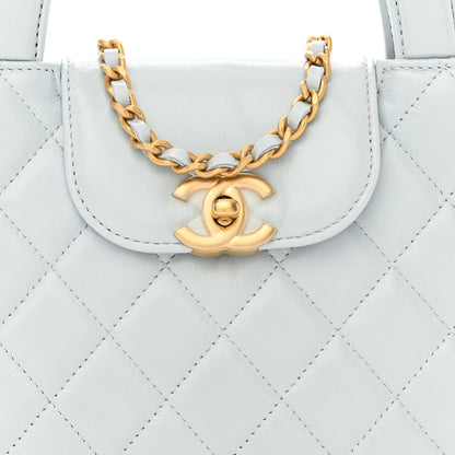 Chanel Shiny Aged Calfskin Quilted Nano Kelly Shopper Light Blue 8 of 11