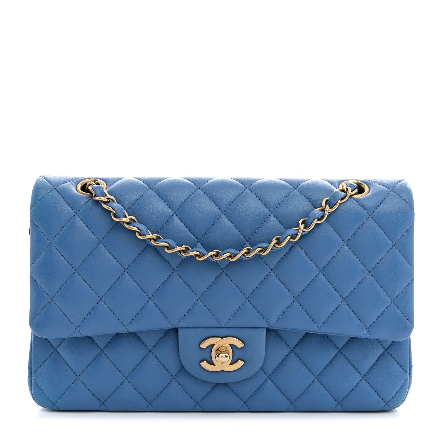 Lambskin Quilted Medium Double Flap Blue