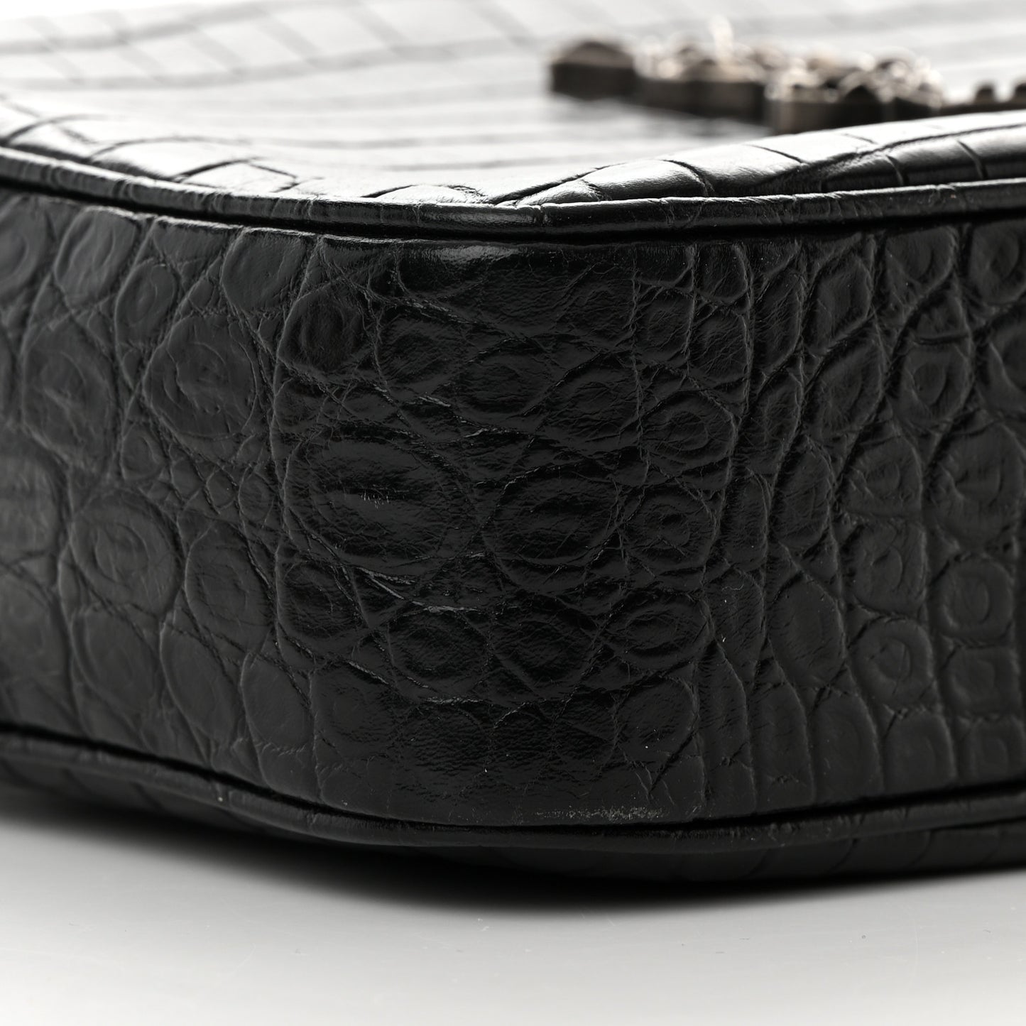 Calfskin Crocodile Embossed Monogram Lou Camera Bag Black