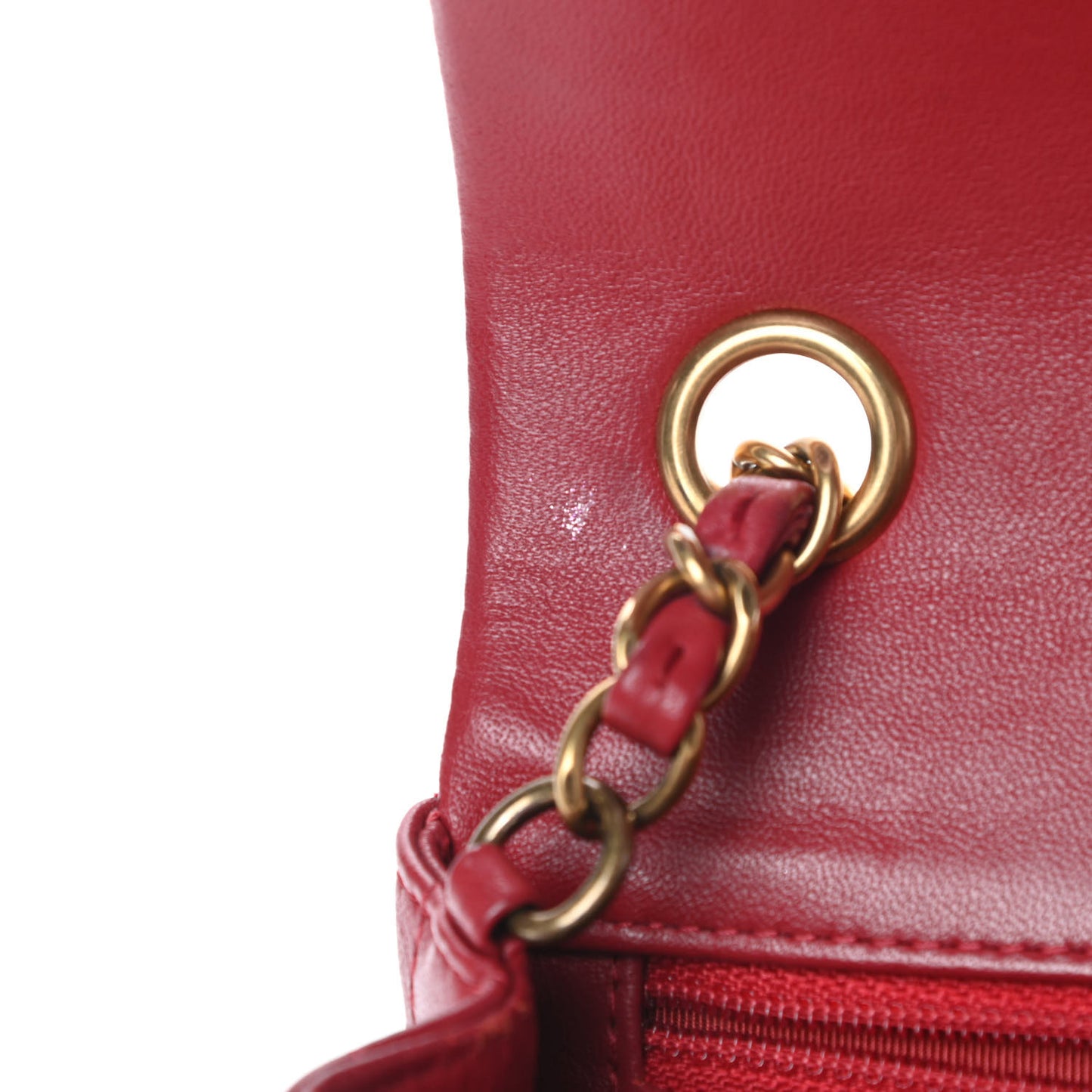 Lambskin Chevron Quilted Mini Rectangular Flap Red