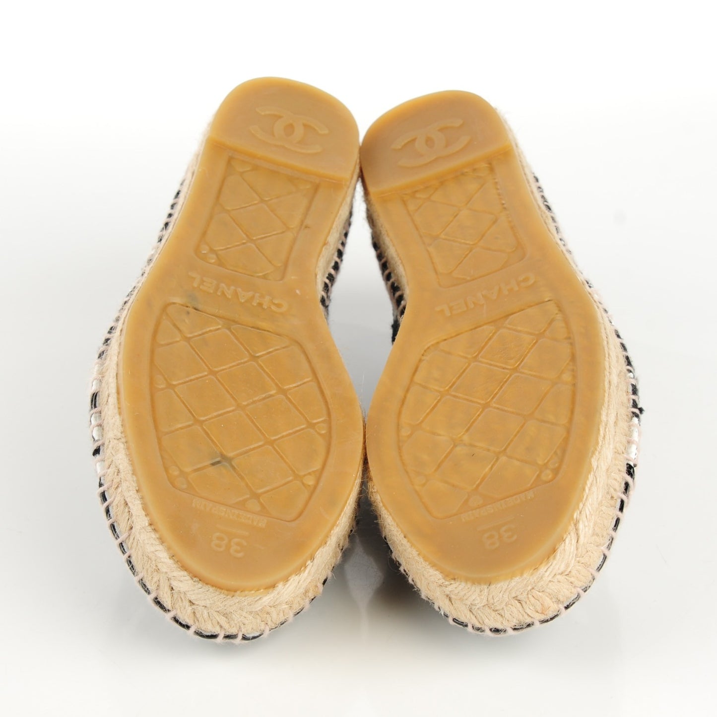 Patent Tweed Splatter Paint Print Cap Toe CC Espadrilles 38 Black White