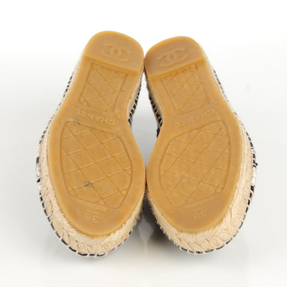 Chanel Patent Tweed Splatter Paint Print Cap Toe CC Espadrilles 38 Black White 5 of 7
