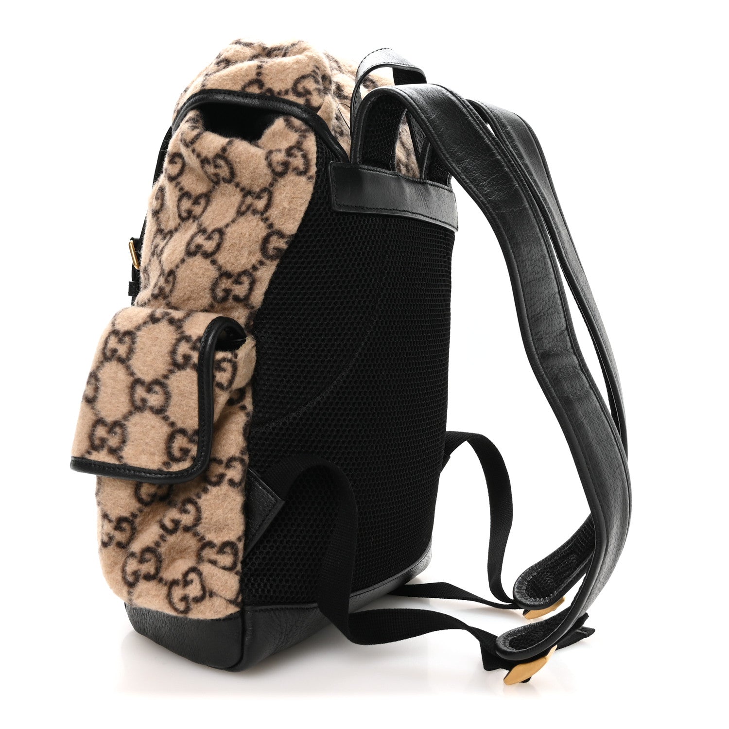 Gucci Covered Wool GG Monogram Small Double Buckle Backpack Beige Ebony Black 2 of 9