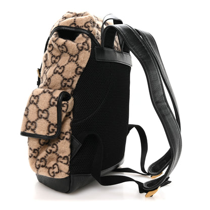 Gucci Covered Wool GG Monogram Small Double Buckle Backpack Beige Ebony Black 2 of 9