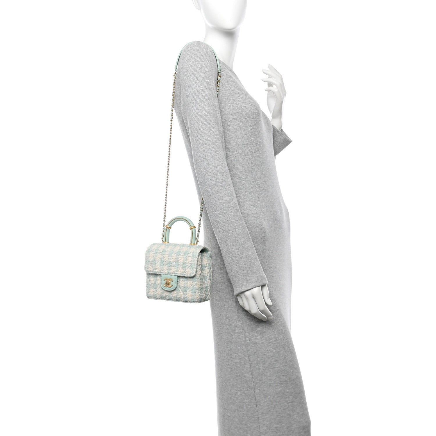 Chanel Tweed Handle Crush Top Handle Flap Bag Light Blue Ecru 2 of 12