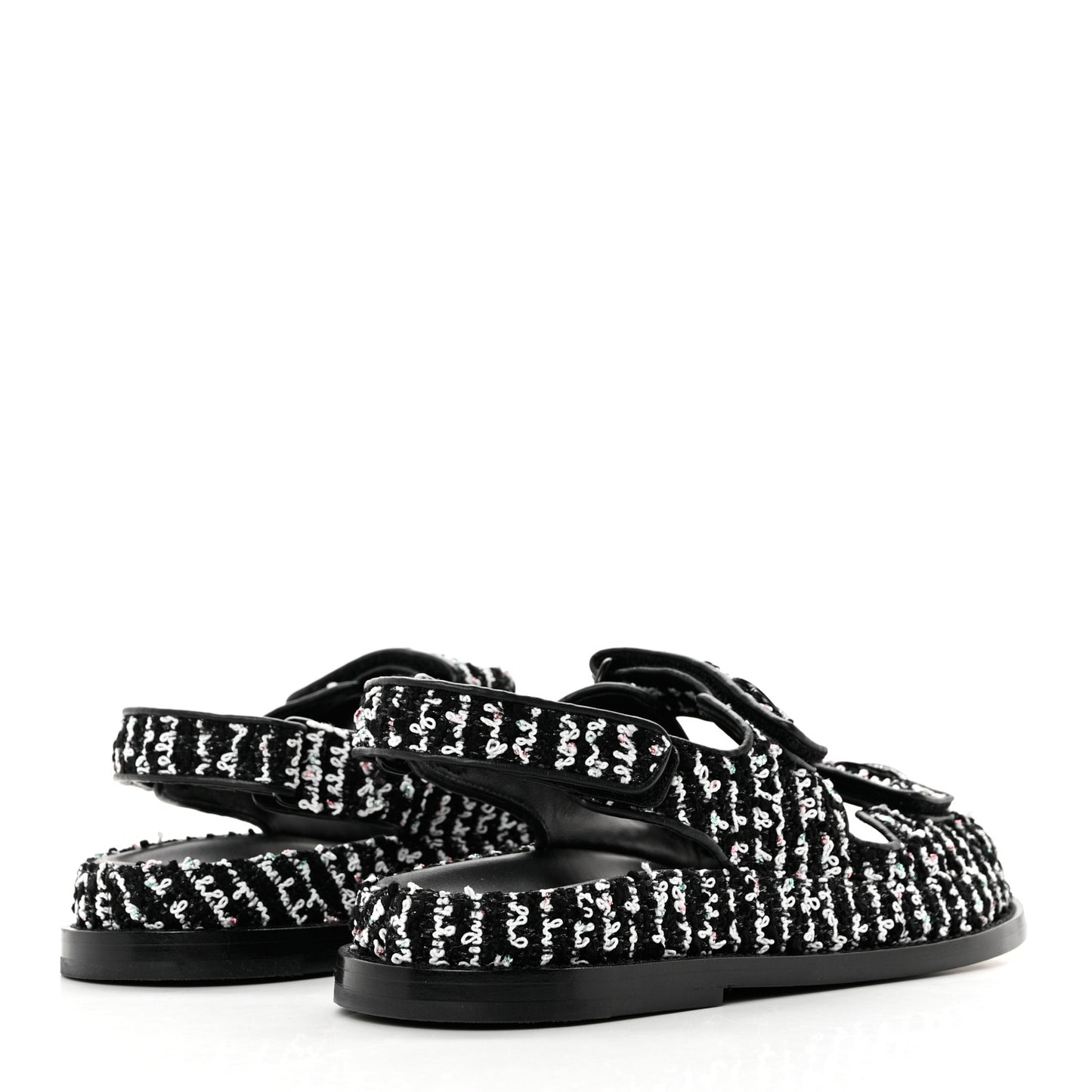 Tweed Lambskin Dad Sandals 37.5 Black White