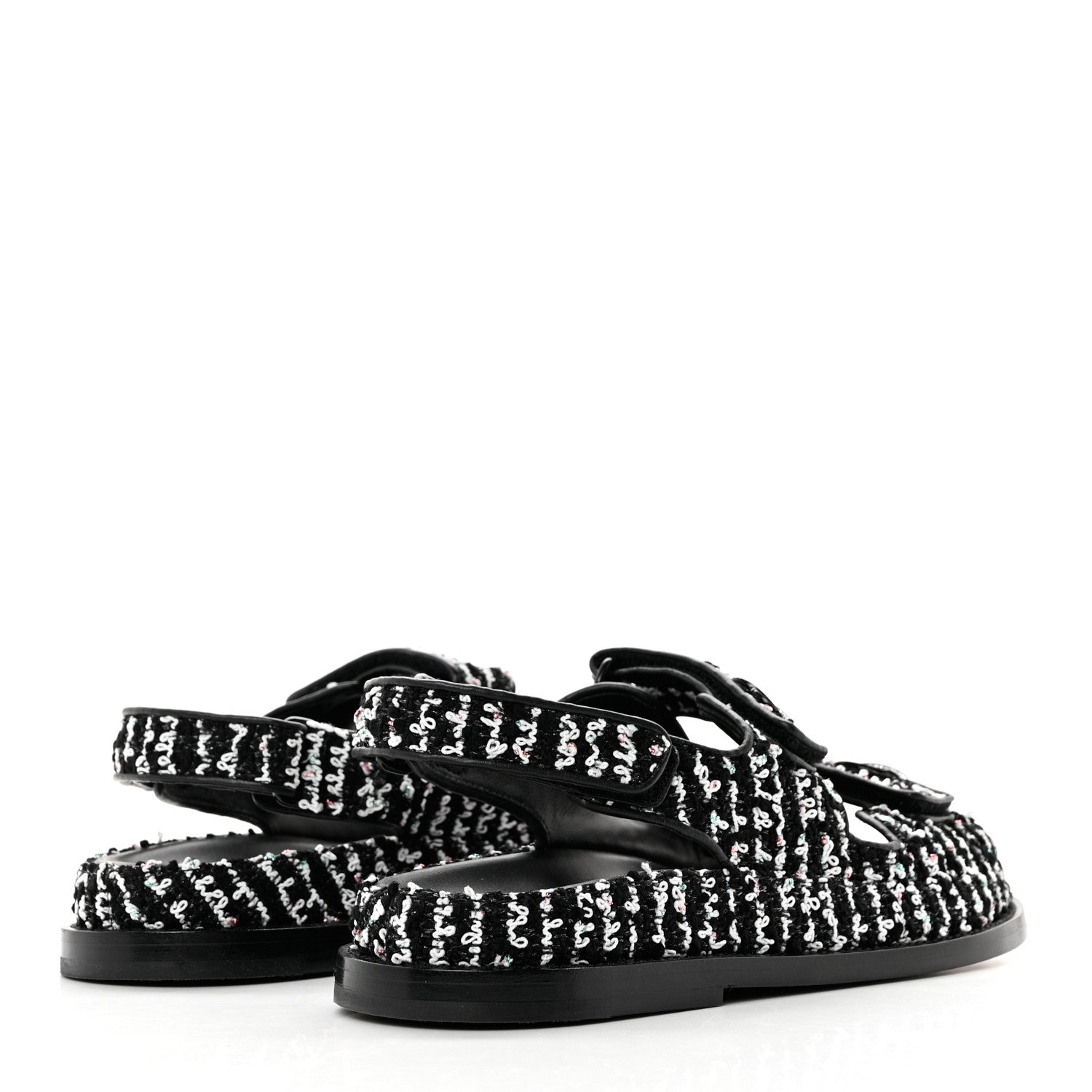 Chanel Tweed Lambskin Dad Sandals 37.5 Black White 4 of 8