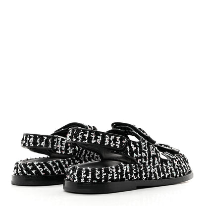 Chanel Tweed Lambskin Dad Sandals 37.5 Black White 4 of 8