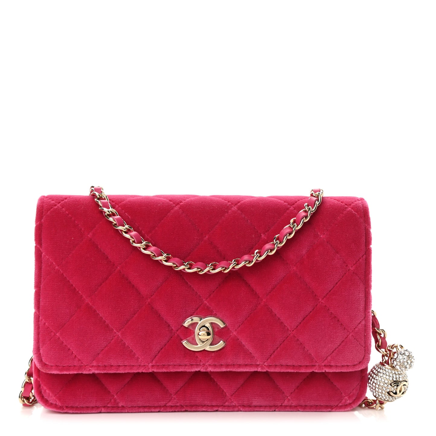 Velvet Quilted Pearl Crush Wallet On Chain WOC Pink