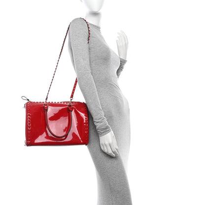 Valentino Garavani Patent Rockstud Top Handle Satchel Red 3 of 12