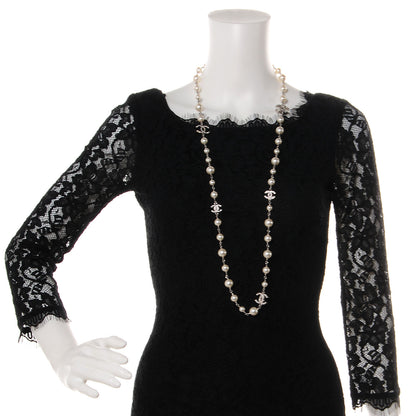 Chanel Crystal Pearl CC Long Necklace Silver 2 of 6