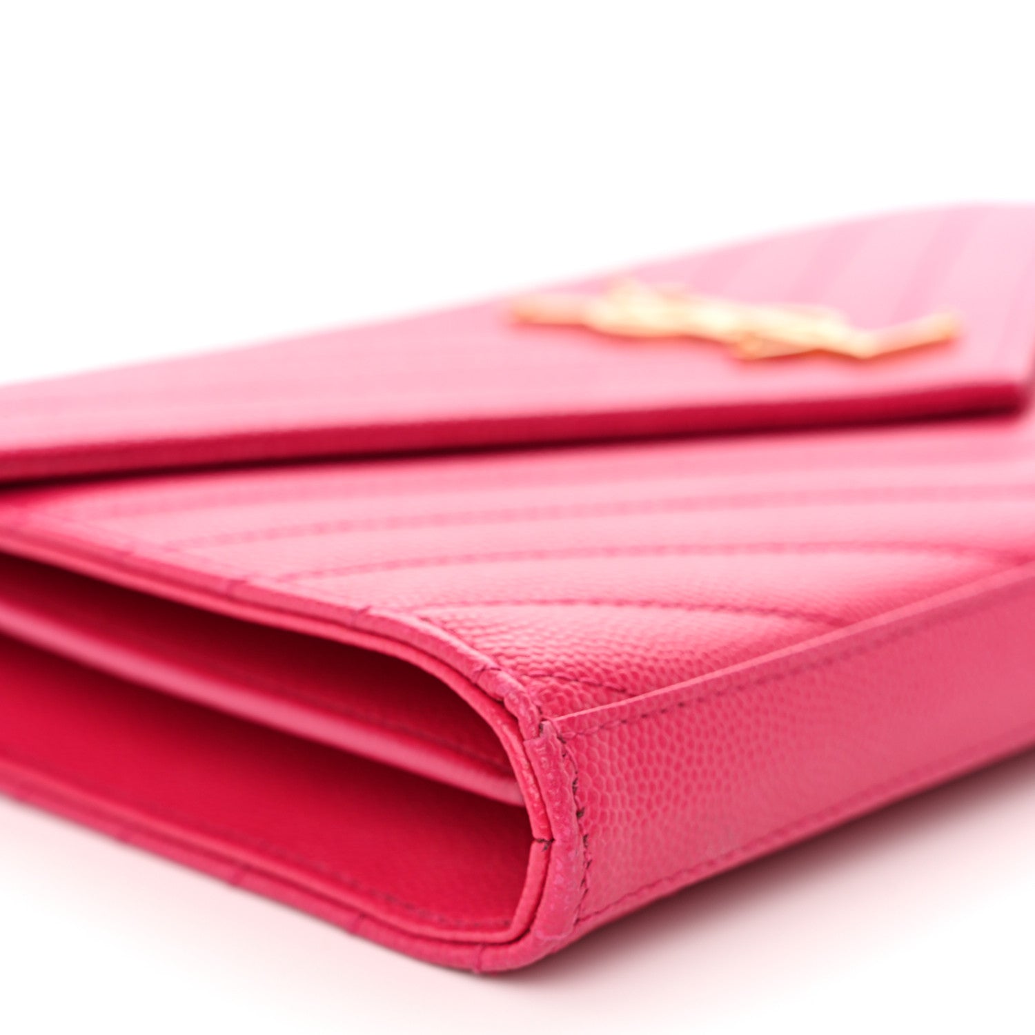 Saint Laurent Grain De Poudre Matelasse Chevron Monogram Chain Wallet Hot Pink 9 of 10