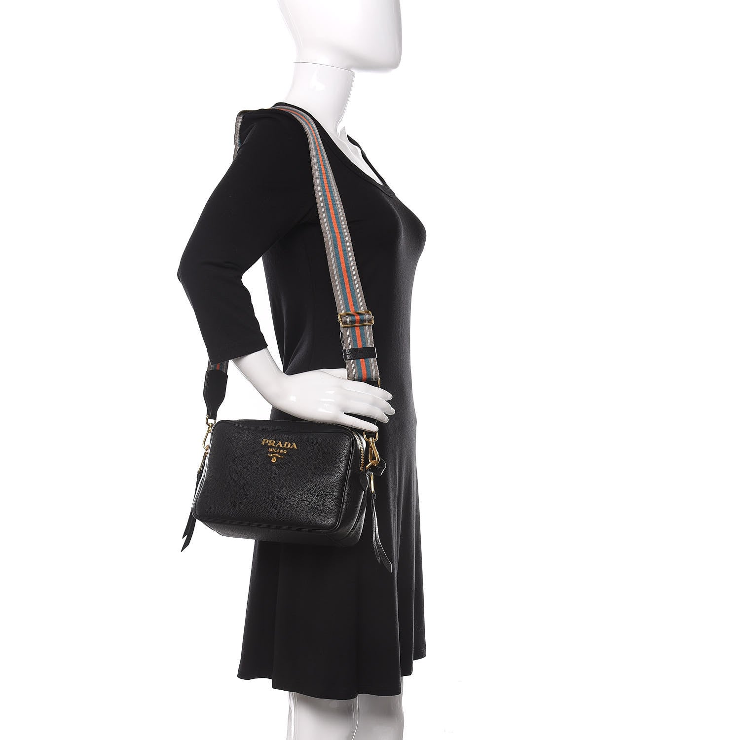 Prada Vitello Daino Medium Double Zip Shoulder Bag Black 2 of 10