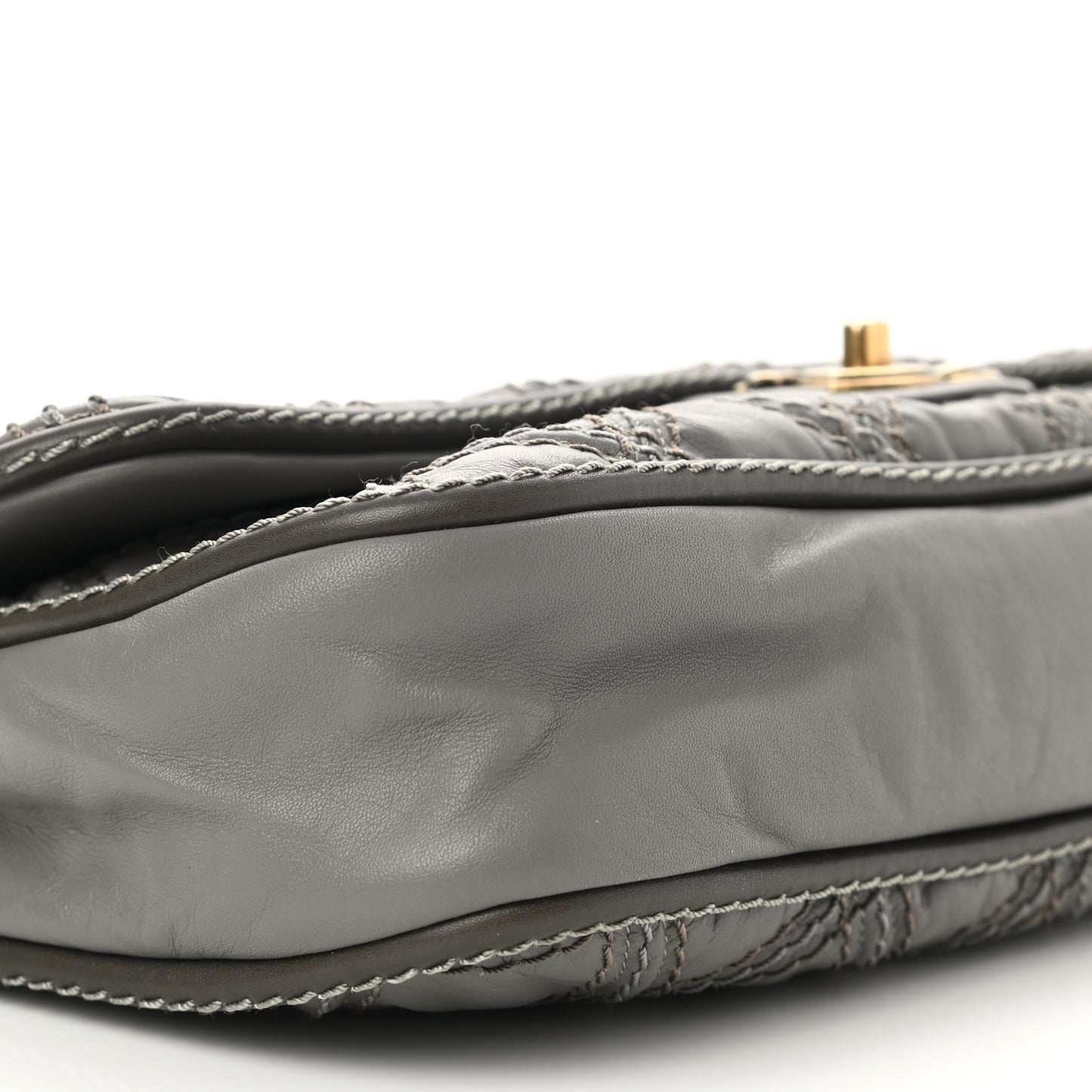Calfskin Stitch Triptych Flap Grey