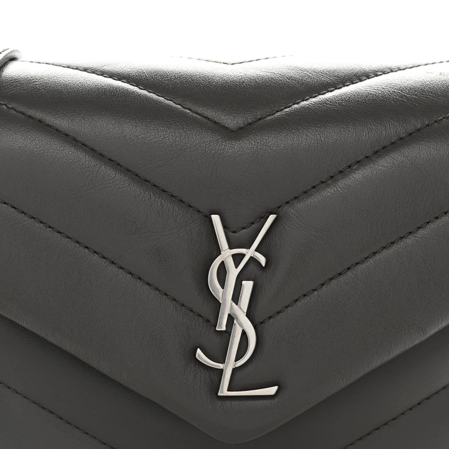 Saint Laurent Calfskin Y Quilted Monogram Toy Loulou Crossbody Bag Grey Kaki 8 of 10
