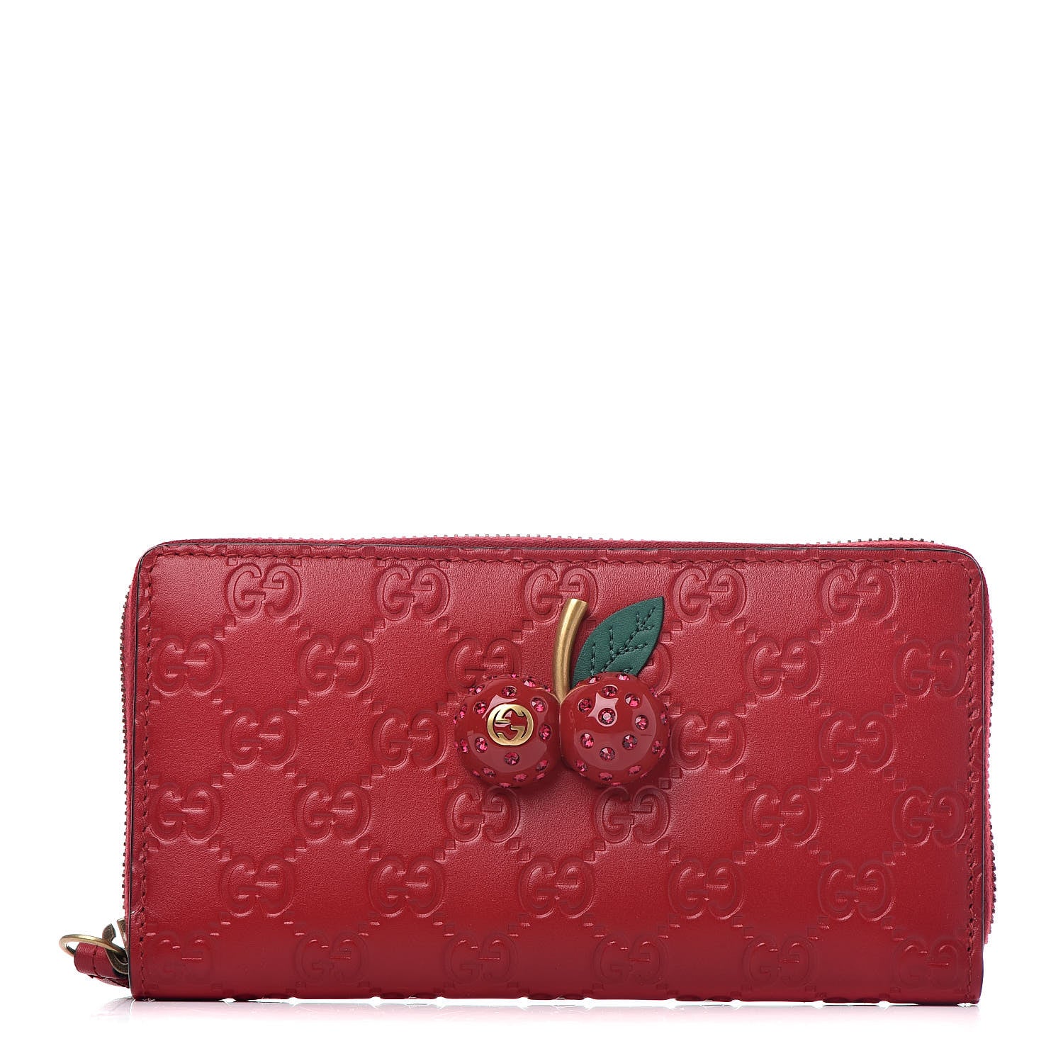 Gucci Guccissima Cherries Zip Around Wallet Hibiscus Red 1 of 12