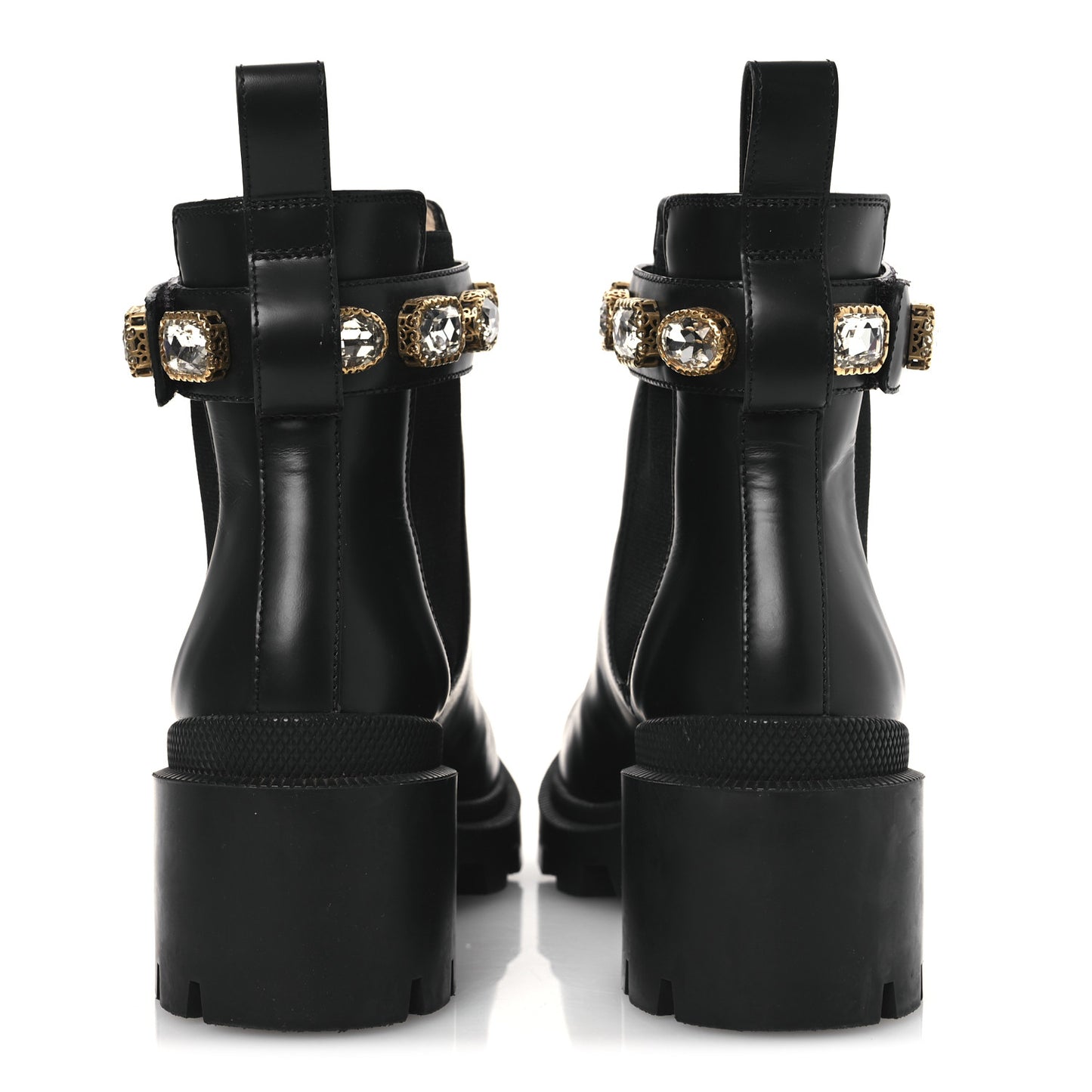 Calfskin Crystal GG Trip Chelsea Ankle Boots 35.5 Black