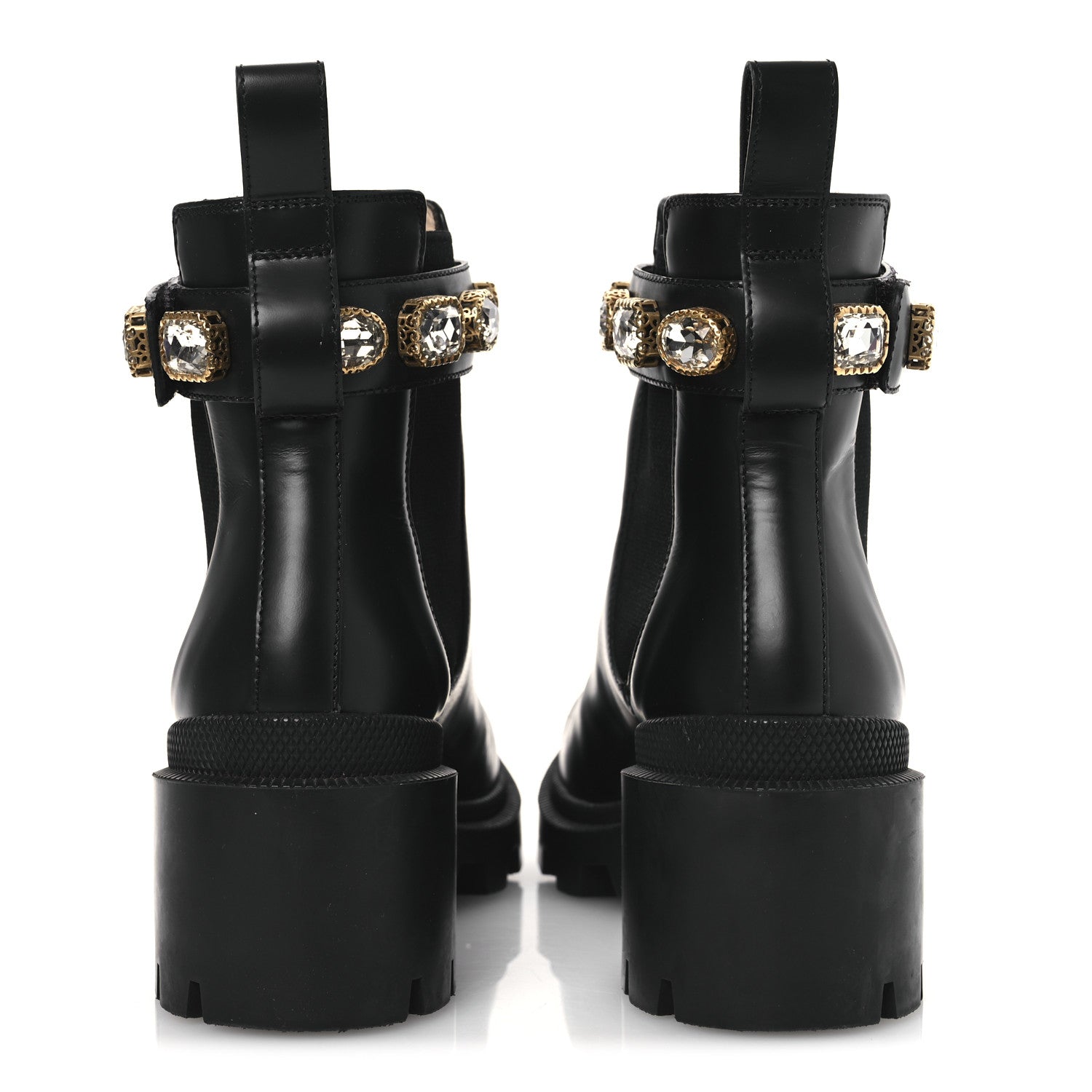 Gucci Calfskin Crystal GG Trip Chelsea Ankle Boots 35.5 Black 6 of 13