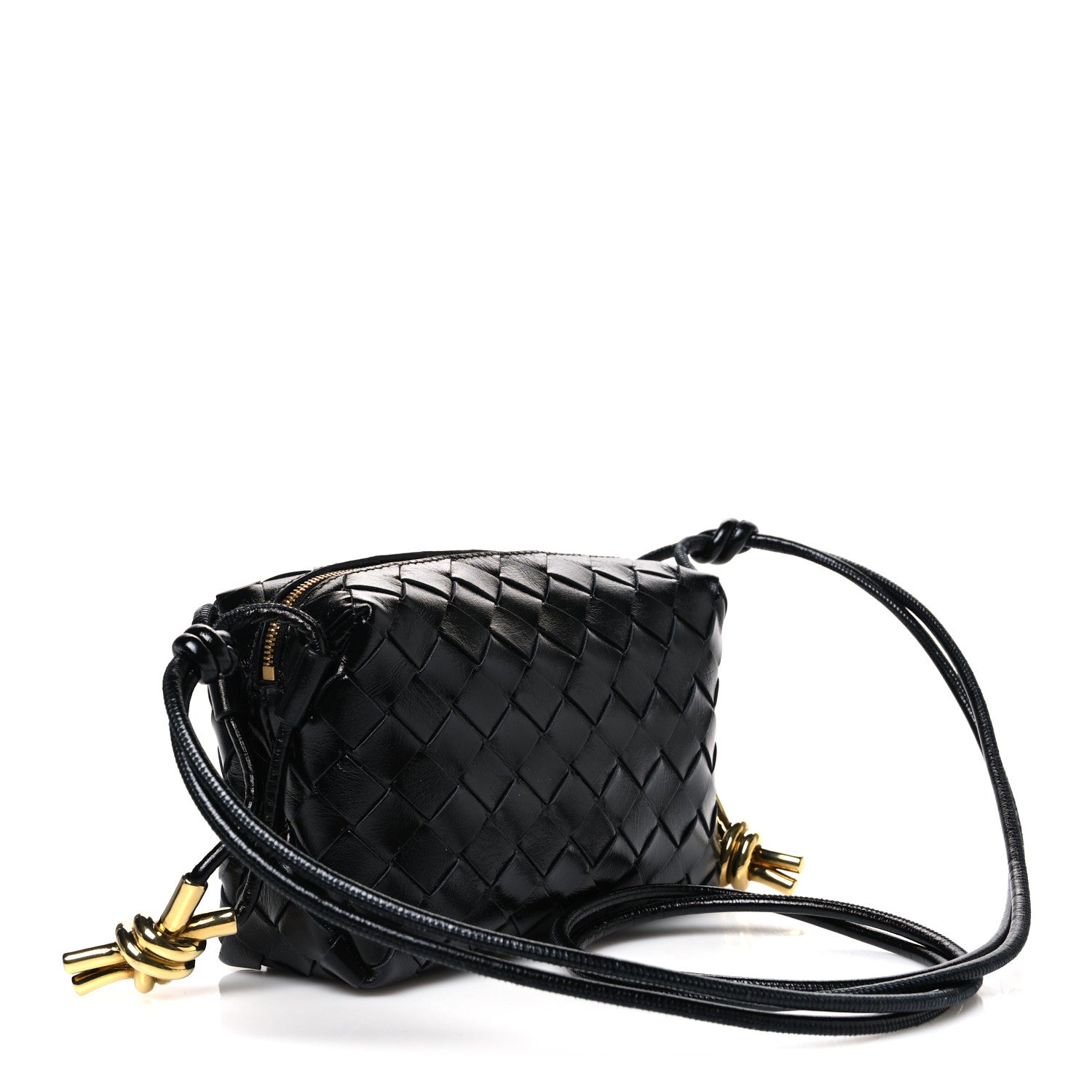 Bottega Veneta Polished Nappa Intrecciato Metallic Knot Mini Loop Camera Bag Black 3 of 9