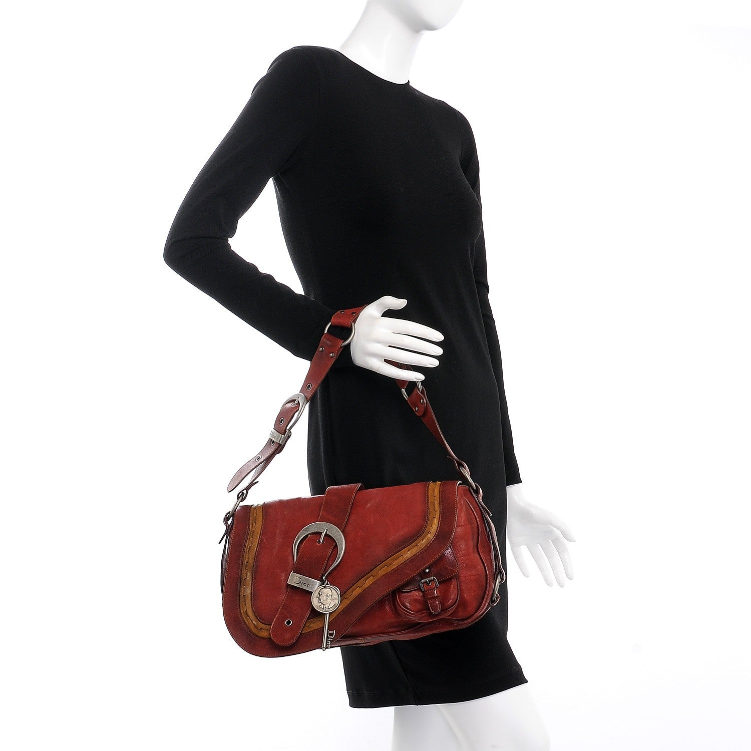 Christian Dior Calfskin Medium Gaucho Double Saddle Bag Red 2 of 13