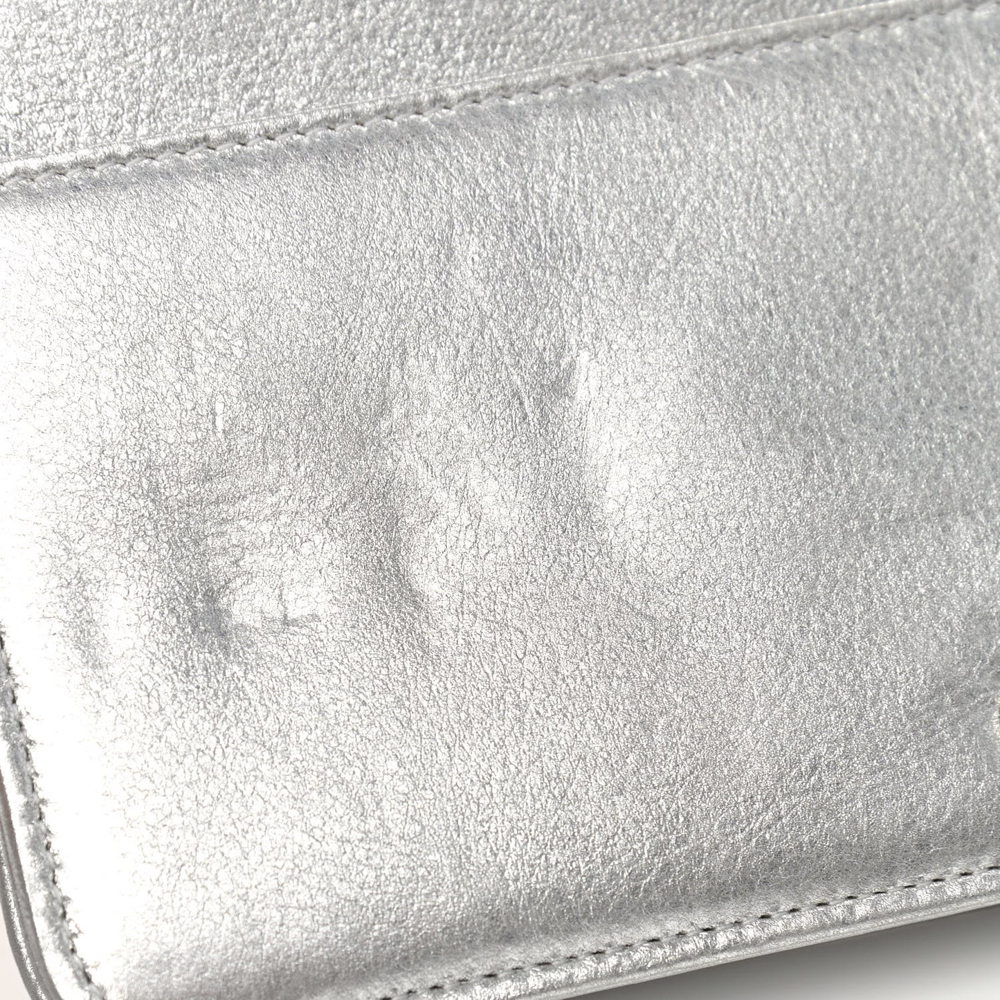 Metallic Galuchat Stingray Lambskin Boy Wallet On Chain WOC Silver