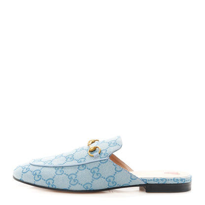 Gucci Canvas GG Monogram Nappa Womens Princetown Slippers 39.5 Porcelain Light Blue Dark Porcelain Light Blue 1 of 8