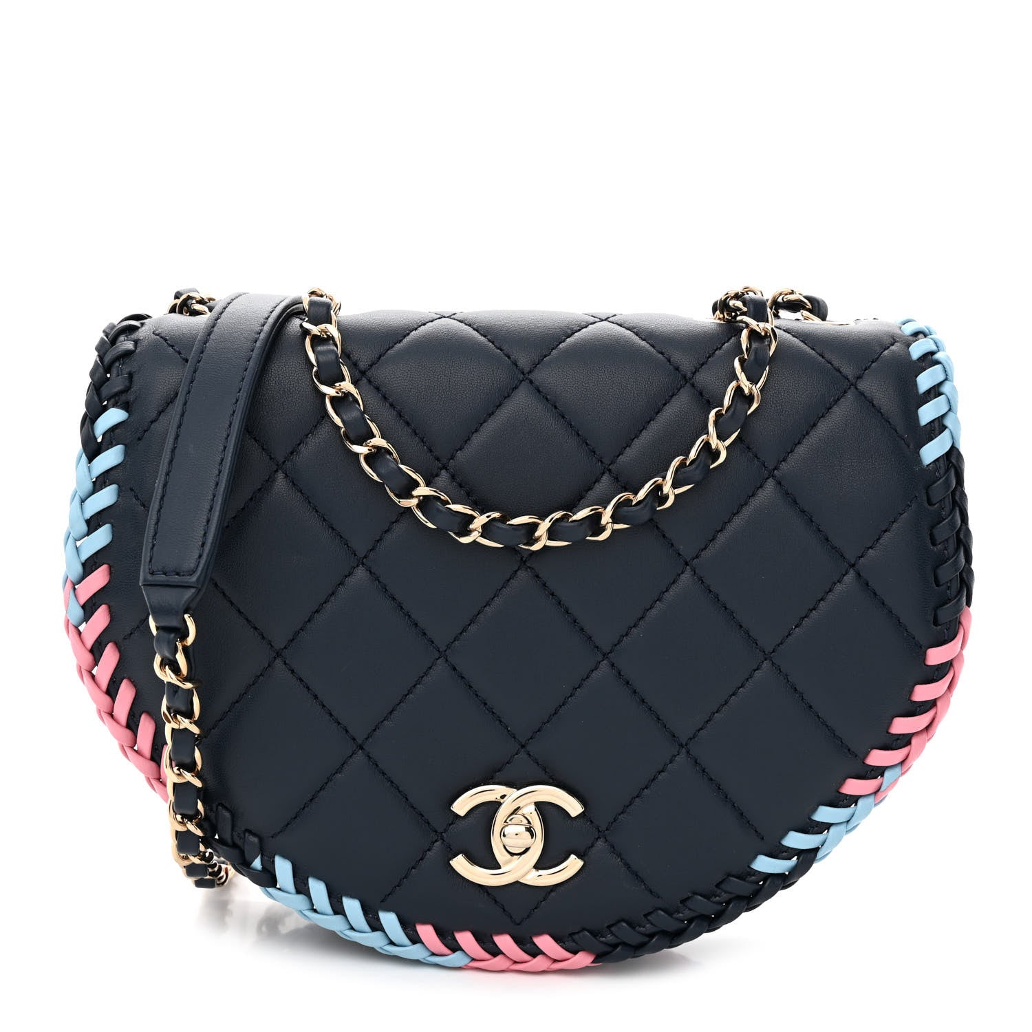 Chanel Lambskin Quilted Braided Messenger Flap Navy Multicolor 1 of 11