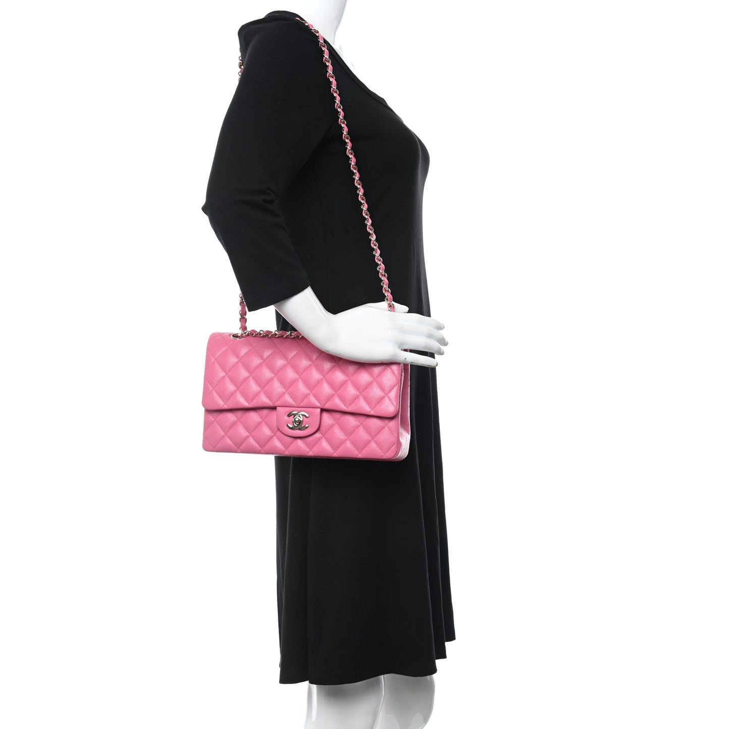 Caviar Quilted Medium Double Flap Pink