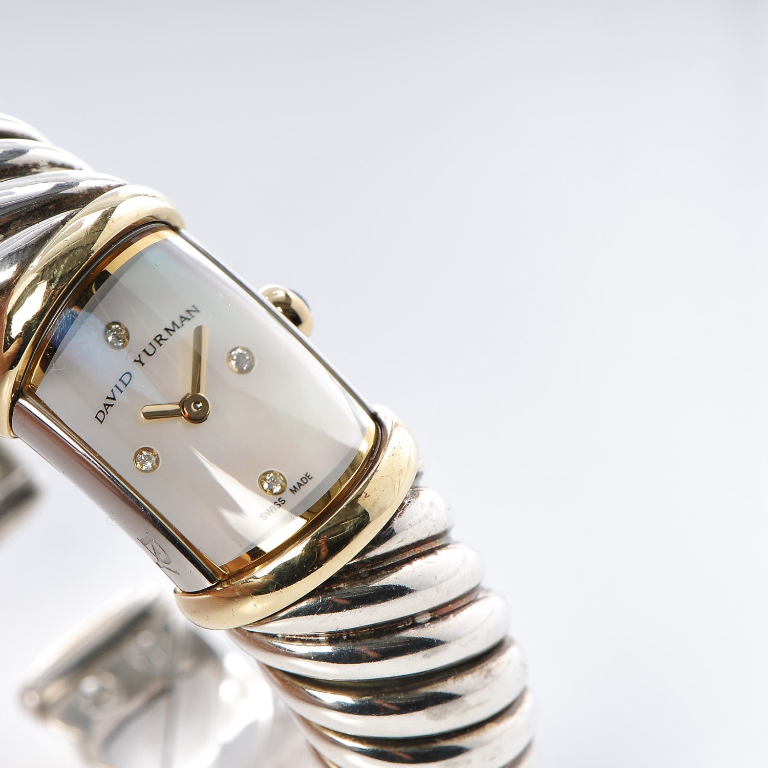 David Yurman Sterling Silver 18K Yellow Gold Diamond Mother of Pearl 19mm Waverly Quartz Watch 5 of 6