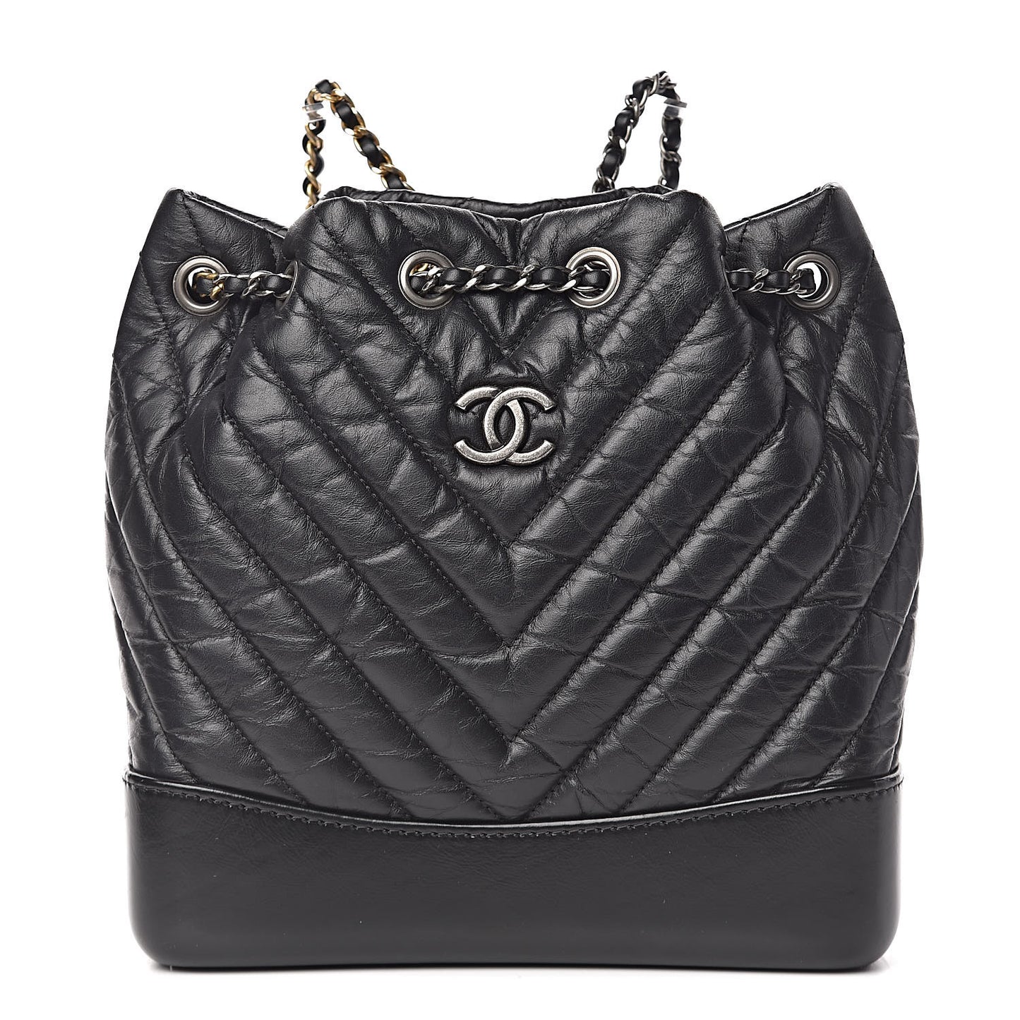 Aged Calfskin Chevron Quilted Small Gabrielle Backpack Black