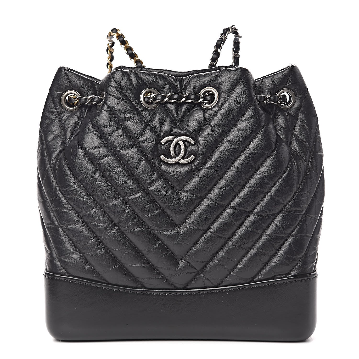 Chanel Aged Calfskin Chevron Quilted Small Gabrielle Backpack Black 1 of 11