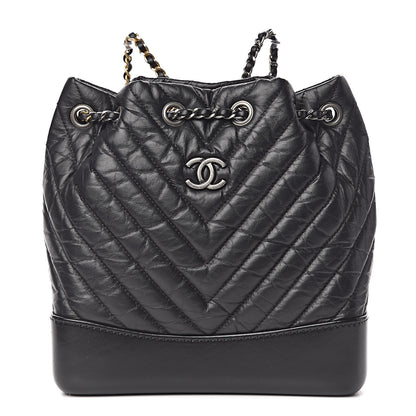 Chanel Aged Calfskin Chevron Quilted Small Gabrielle Backpack Black 1 of 11