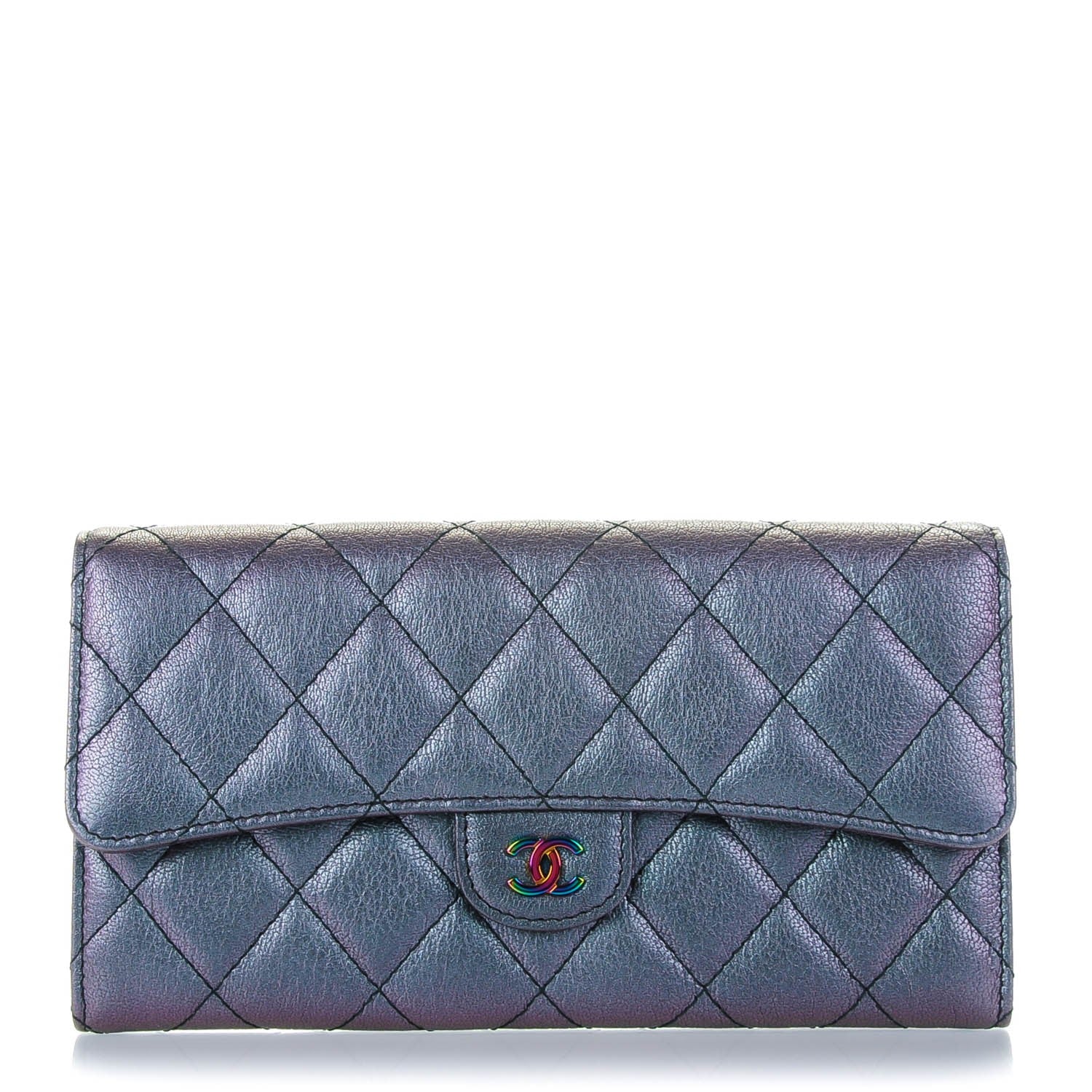 Chanel Iridescent Goatskin Quilted Large Gusset Flap Wallet Purple 1 of 8