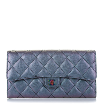 Chanel Iridescent Goatskin Quilted Large Gusset Flap Wallet Purple 1 of 8