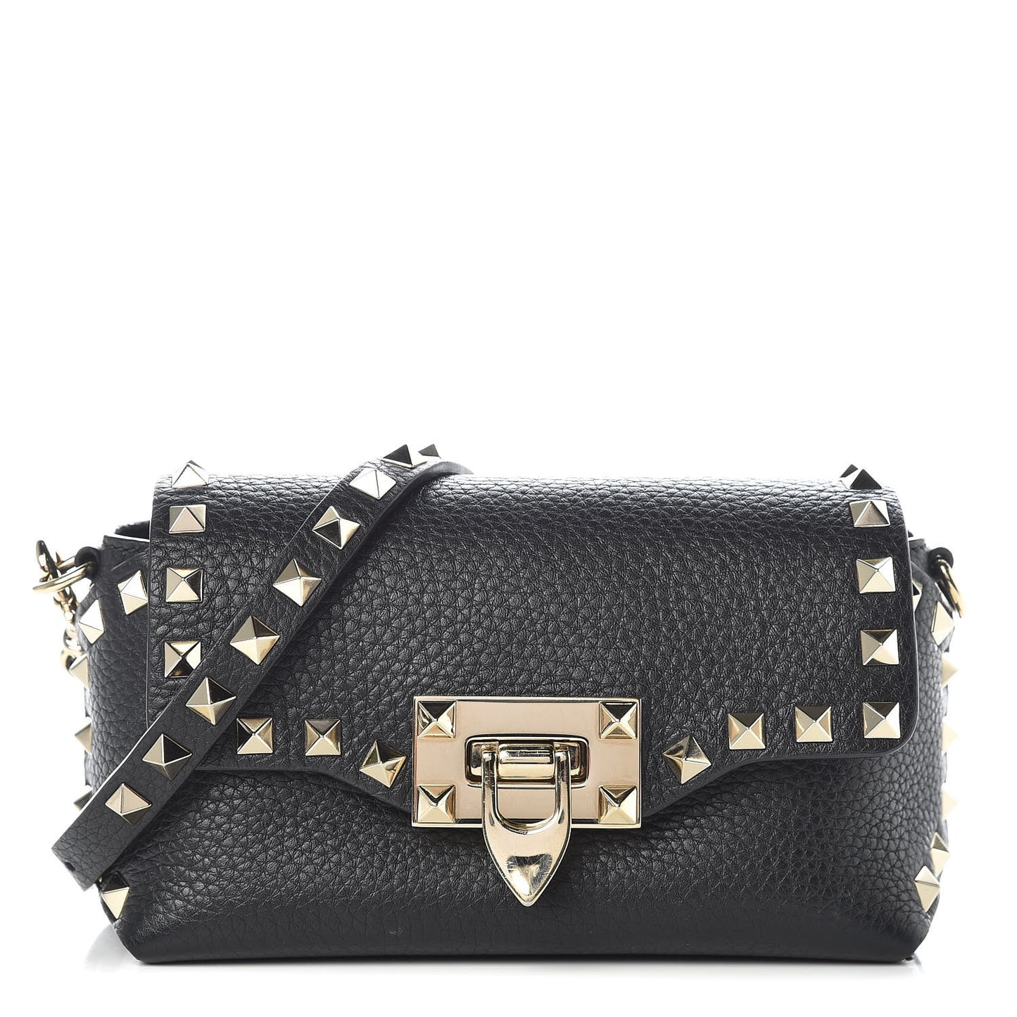 Pebbled Calfskin Mini Rockstud Crossbody Bag Black