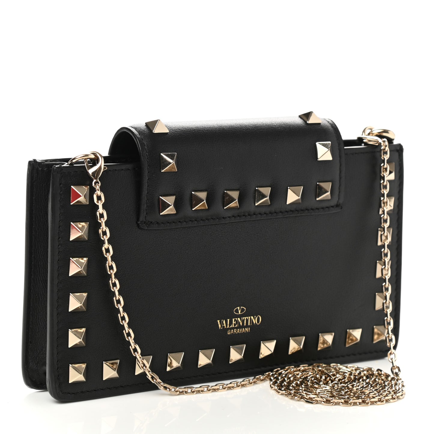 Calfskin Rockstud Phone Case With Chain Black