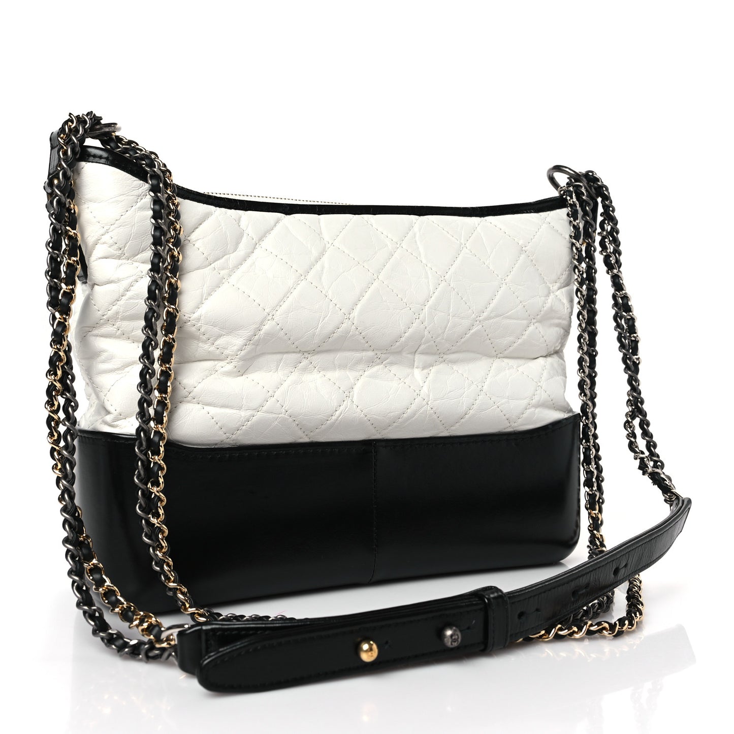 Aged Calfskin Quilted Medium Gabrielle Hobo Black White