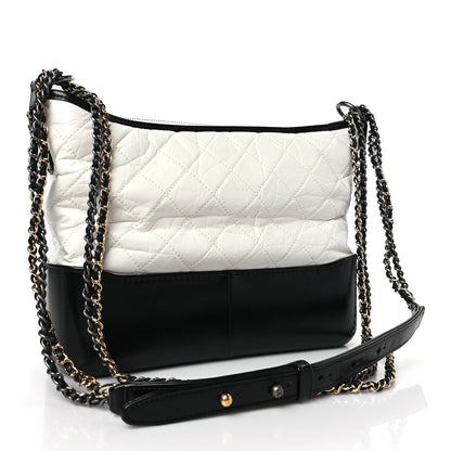 Chanel Aged Calfskin Quilted Medium Gabrielle Hobo Black White 3 of 9