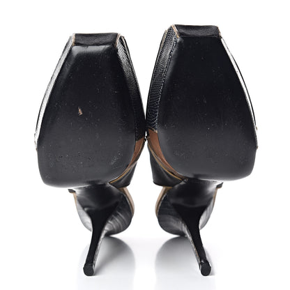 Louis Vuitton Lizard Suede Satin Sugar Platform Slingbacks 39 Black Brown 7 of 10