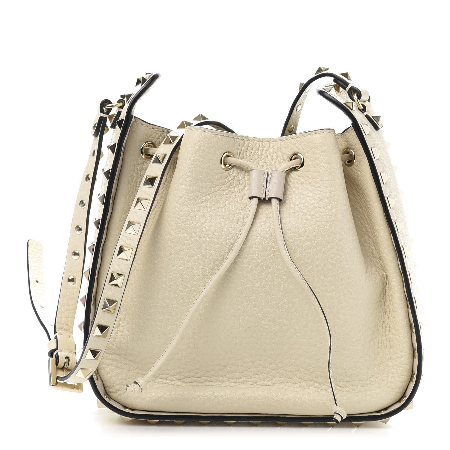 Valentino Garavani Grained Calfskin Rockstud Bucket Bag Light Ivory 1 of 12